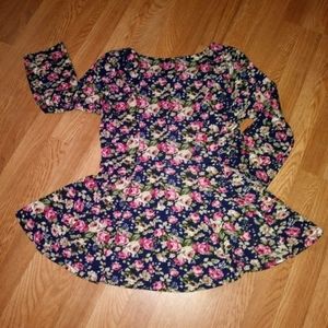 Vintage Blue Floral Babydoll Top Miagoo